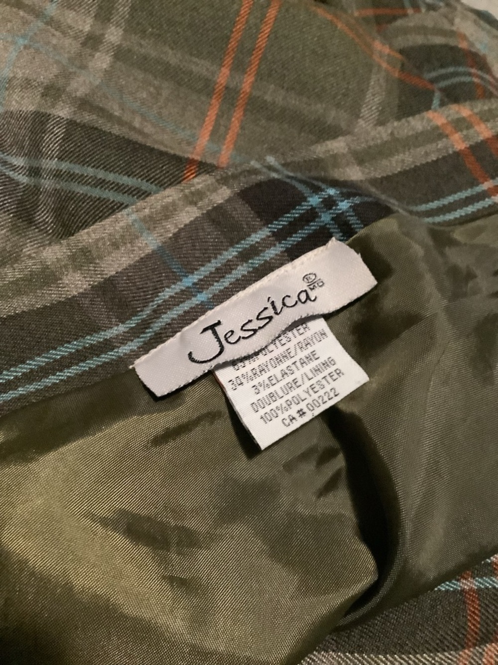 Jessica Olive Plaid Skirt with Orange & Blue Accents - Picture 6 of 10